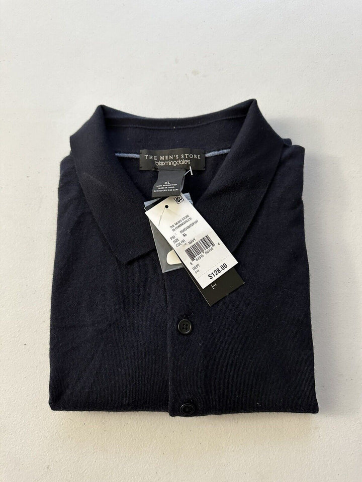 Translation missing: en.Major Department Store Designer L/S Wool Knit Classic Fit Polo Shirt Navy-XL