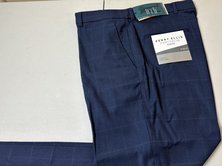 Translation missing: en.Perry Ellis Men's Slim-Fit Flat Front Dress Pants in Navy-33x32