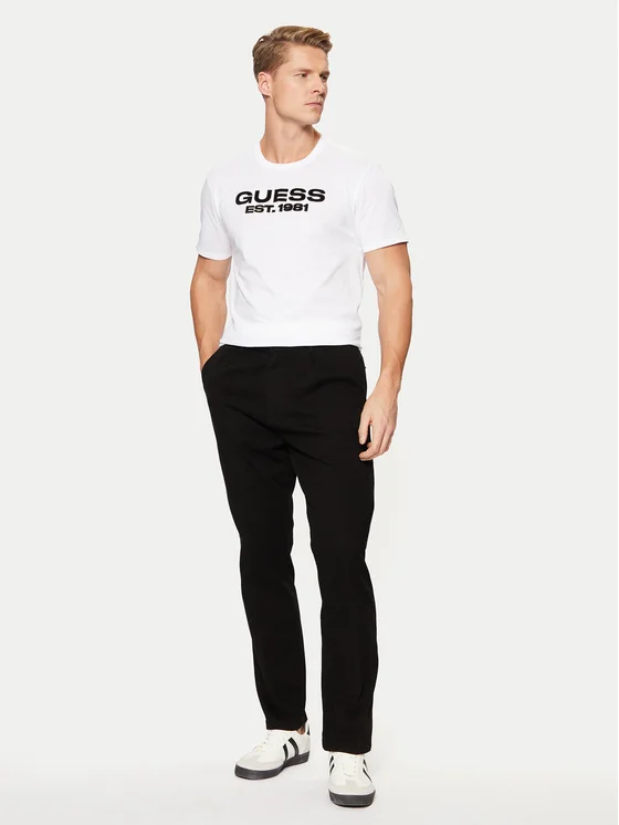 Translation missing: en.Guess Men's T-Shirt Size 2XL Pure White Slim-Fit Embossed Velvet Logo Graphic