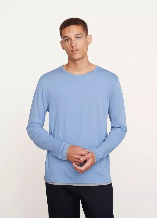 Translation missing: en.Vince Men's Pima Lightweight Double Layer T-Shirt Colony Blue/ H Grey-Medium