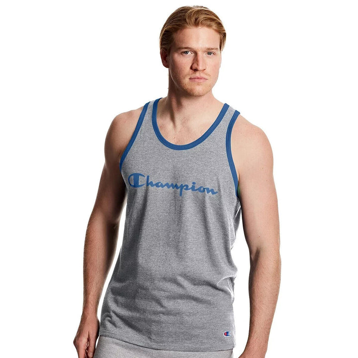 Translation missing: en.Champion Men's Jersey Tank, Script Logo Oxford Grey-Size Small