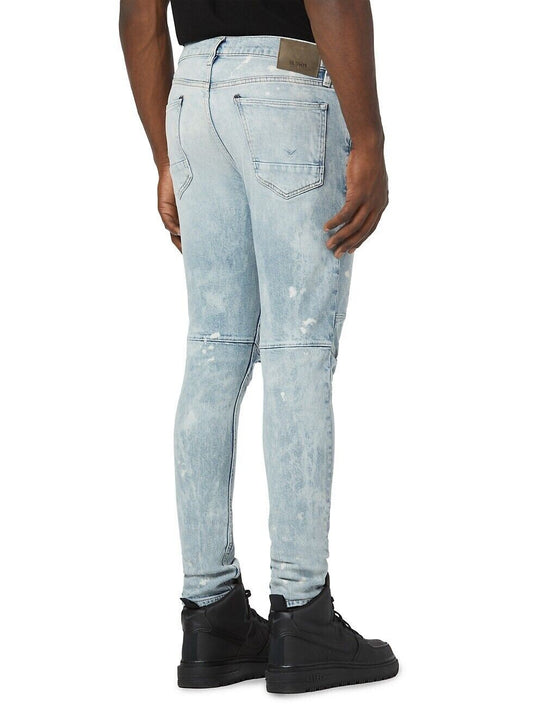 Translation missing: en.Hudson Men's Zack Skinny Fit Moto Biker Jeans In Mineral Blue-30/32