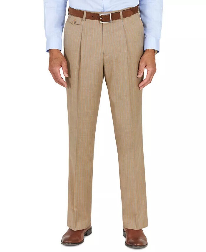 Translation missing: en.Tayion Collection Men's Classic-Fit Taupe Teal Stripe Suit Separates Pants-30/30