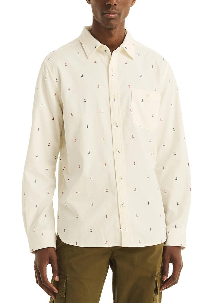 Translation missing: en.Nautica Men's Classic Fit Long Sleeve Corduroy Printed Shirt Marshmallow-Small