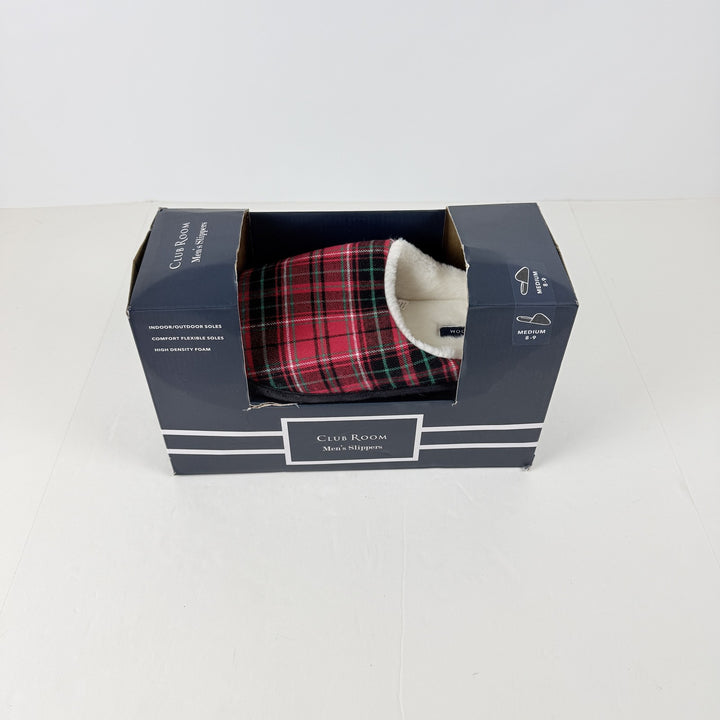 Translation missing: en.Club Room Eden Barn Plaid Comfort Soles Hoodback Slippers Red Multi-Medium 8-9
