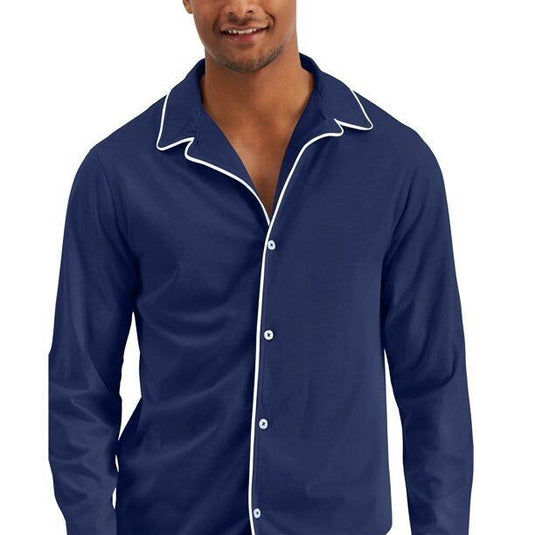 Translation missing: en.Club Room Men's Cotton/Modal Piped Pajama Shirt in Pomp Blue-Size Small