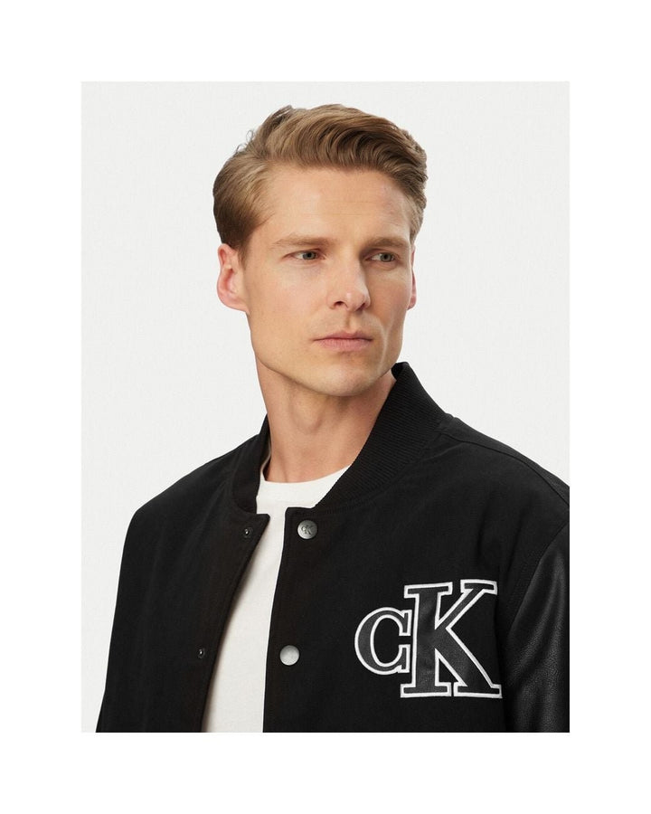 Translation missing: en.Calvin Klein Men's Varsity Monogram Wool Blend Bomber Jacket Black-Medium