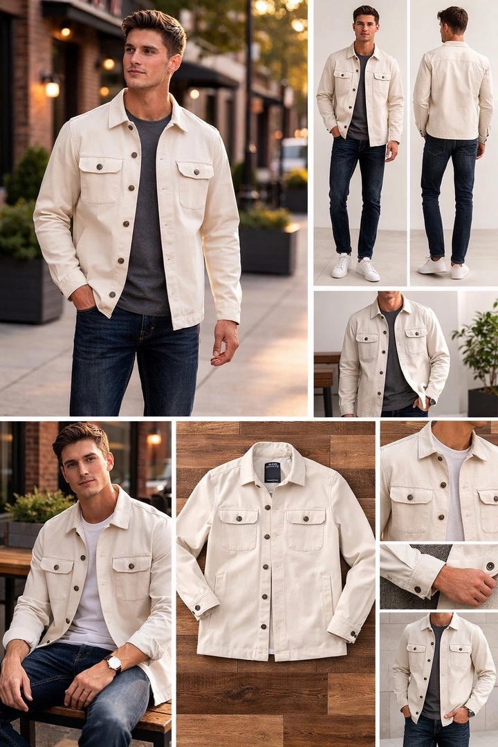 Translation missing: en.Essex Crossing Men's Shirt Jacket Size Medium Beige Overshit Stretch Pockets