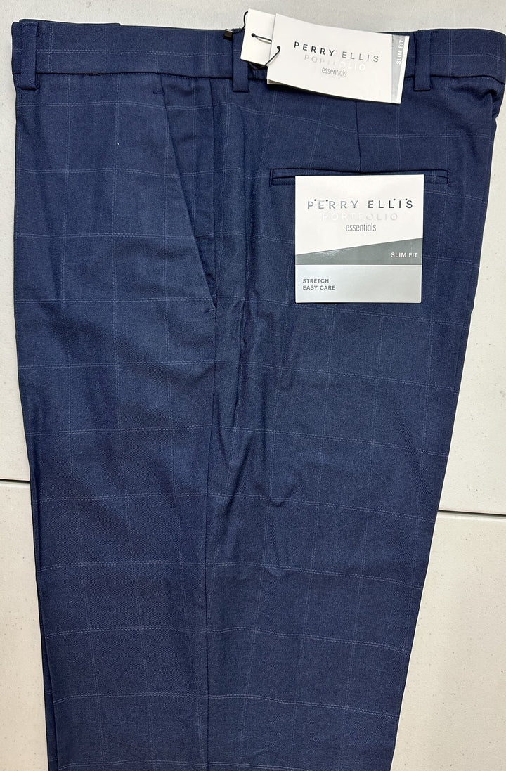 Translation missing: en.Perry Ellis Men's Slim-Fit Flat Front Dress Pants in Navy-33x32