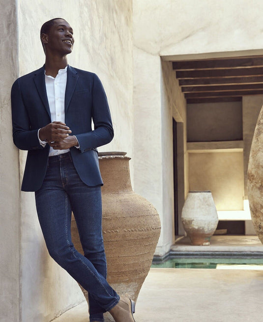 Translation missing: en.AX Armani Exchange Men's Modern-Fit Wool Pindot Blazer in Midnight Blue-38S
