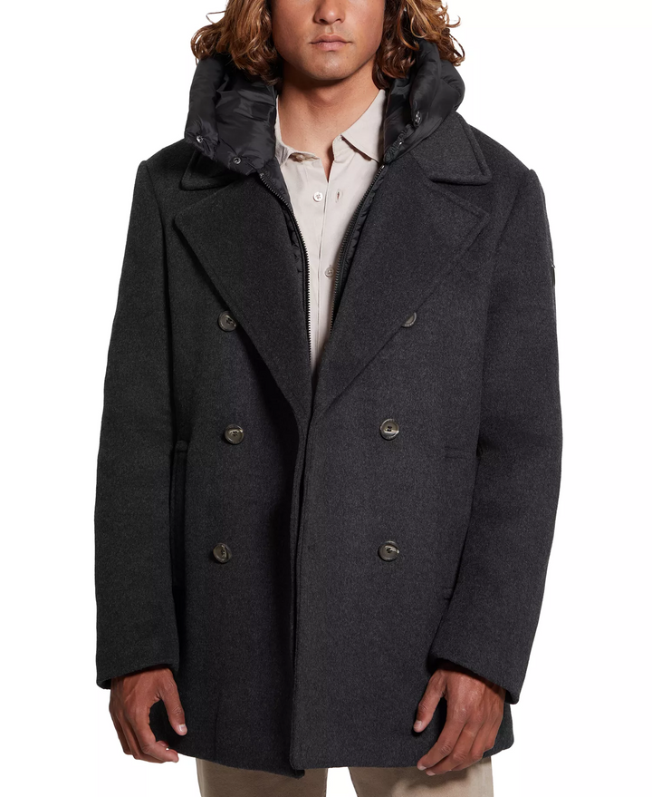 Translation missing: en.Guess Men's Jeff DB Peacoat Removable Nylon Hooded Inset Downey Heather Grey-2XL