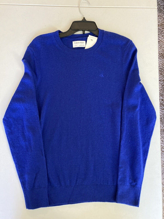 Translation missing: en.Calvin Klein Men's Solid Crewneck Merino Wool Sweater Kinetic Blue-XS