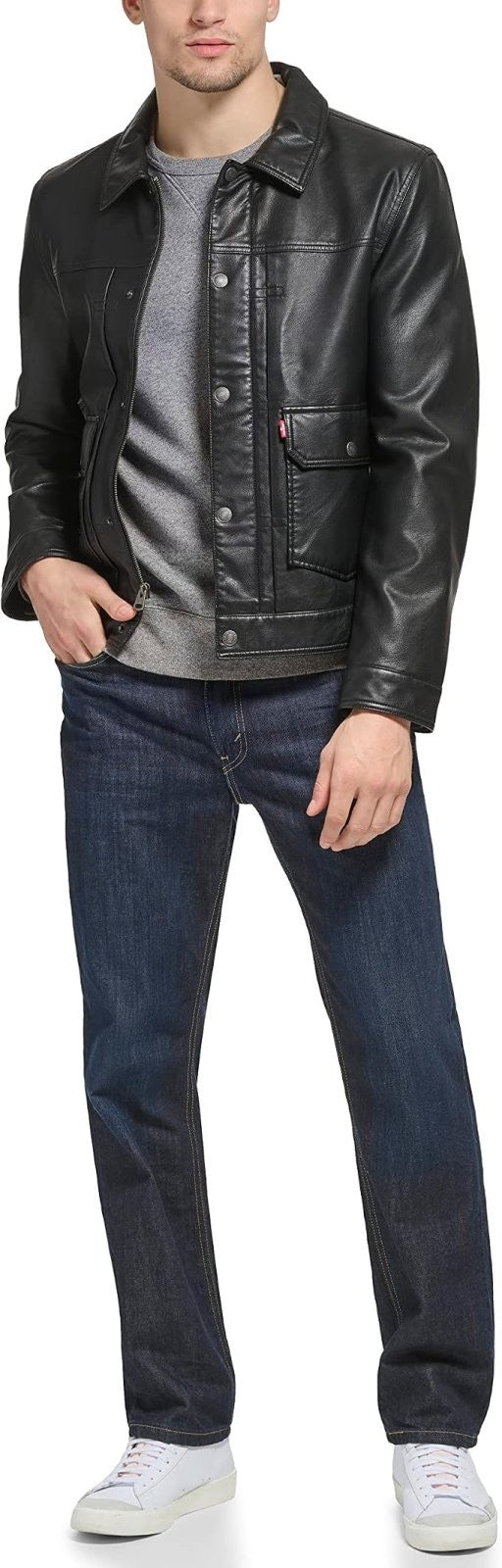 Translation missing: en.Levi's Men's Faux Leather Snap-Zip Front Water-Resistant Jacket - Black-XL