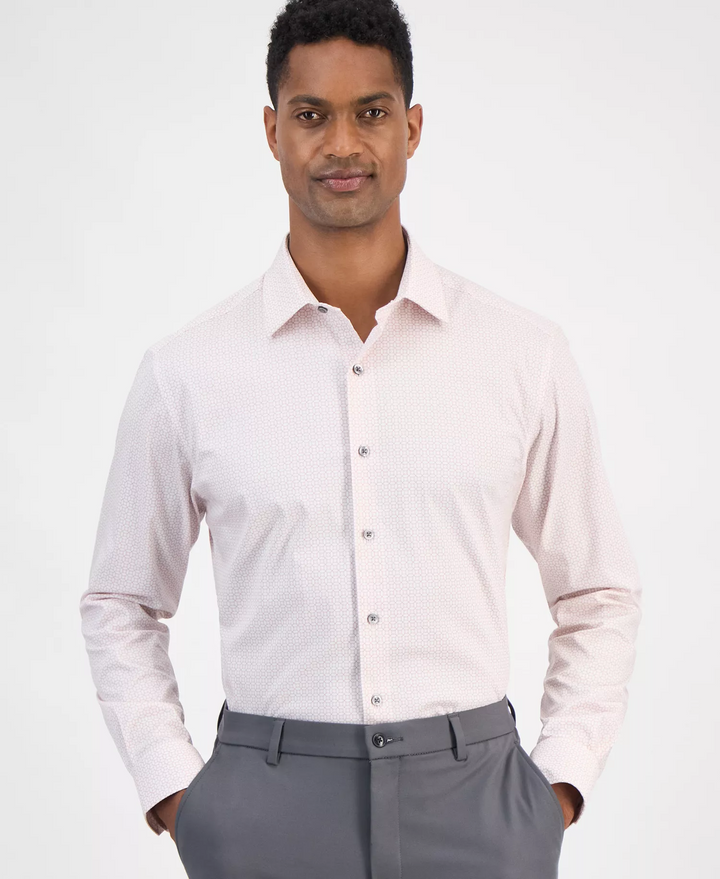 Translation missing: en.Alfani Men's Round Medallion Print Dress Shirt White Mauve-L 16-16.5 34/35