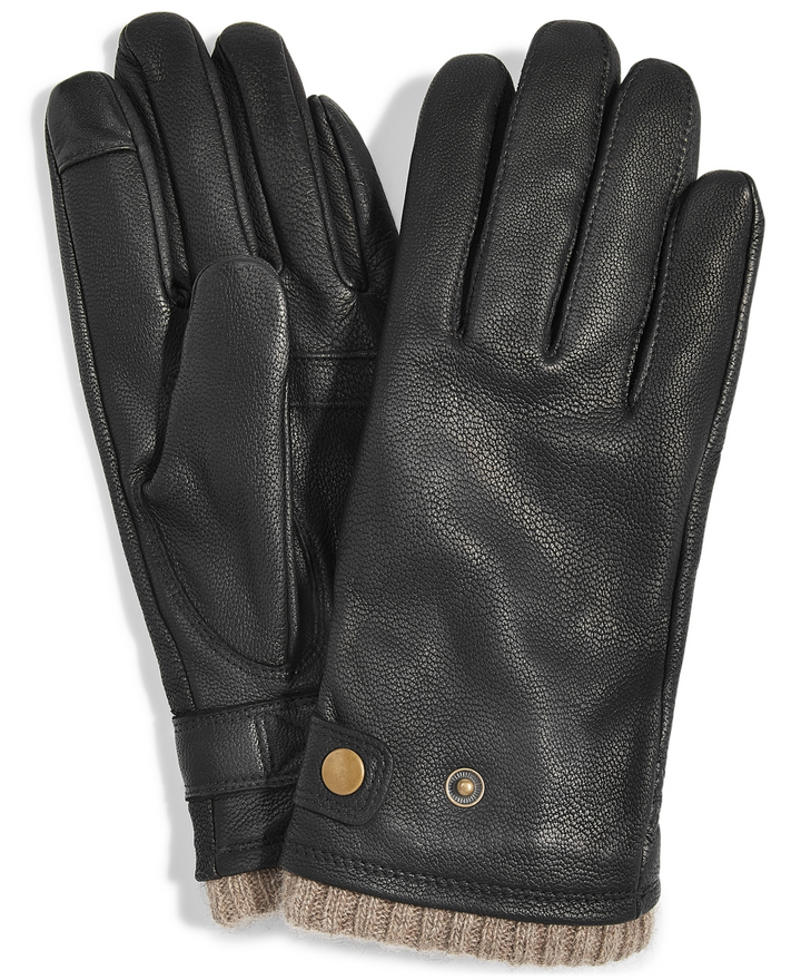 Translation missing: en.Club Room Men's Snap Leather Cashmere Lined Tech Tip Gloves Black-Large
