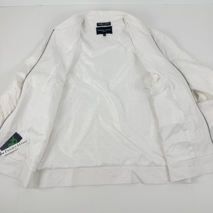 Translation missing: en.Paisley &amp; Gray Men's Bomber Jacket Size Small White Zip-Front Linen Blend Lined