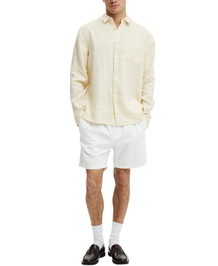 Translation missing: en.Cotton On Men French Linen Long Sleeve Shirt Size Large Cream Reg Fit Pocket