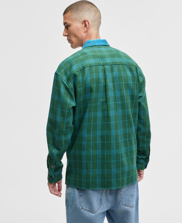 Translation missing: en.Mode of One Mens Relaxed-Fit Camp-Collar Plaid Flannel Shirt Digital Blue - XL