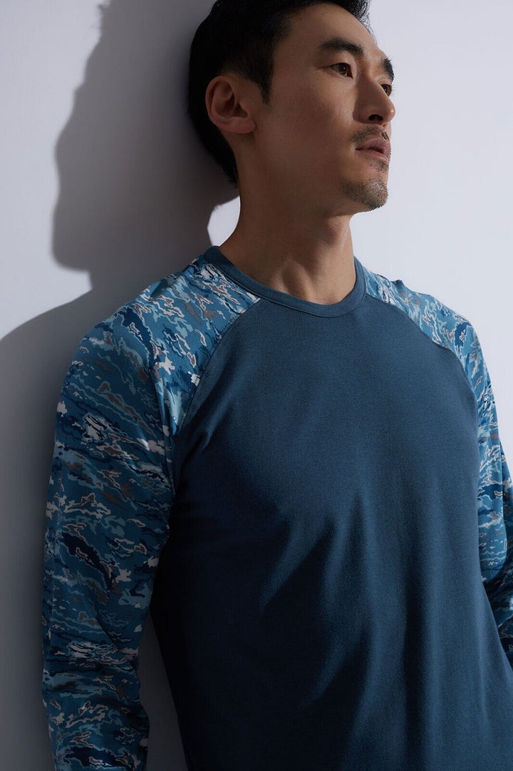 Translation missing: en.Natori Mens Kaede Print Colorblocked Raglan Sleep T-Shirt in Oceanic Blue-Large