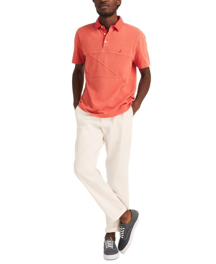 Translation missing: en.Nautica Men's Textured Pieced Pique Short Sleeve Polo Shirt - Pepper Red-Medium