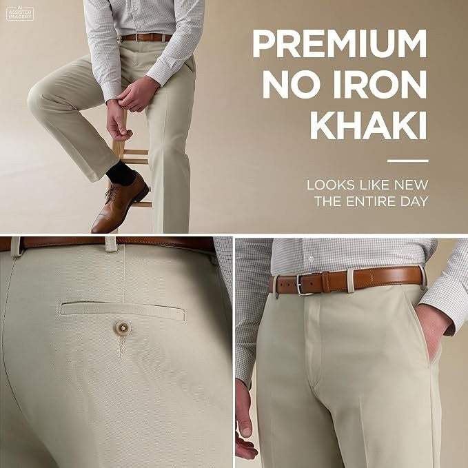 Translation missing: en.Haggar Men's Premium No Iron Khaki Classic Fit Flat Front Stretch Sand-32x32