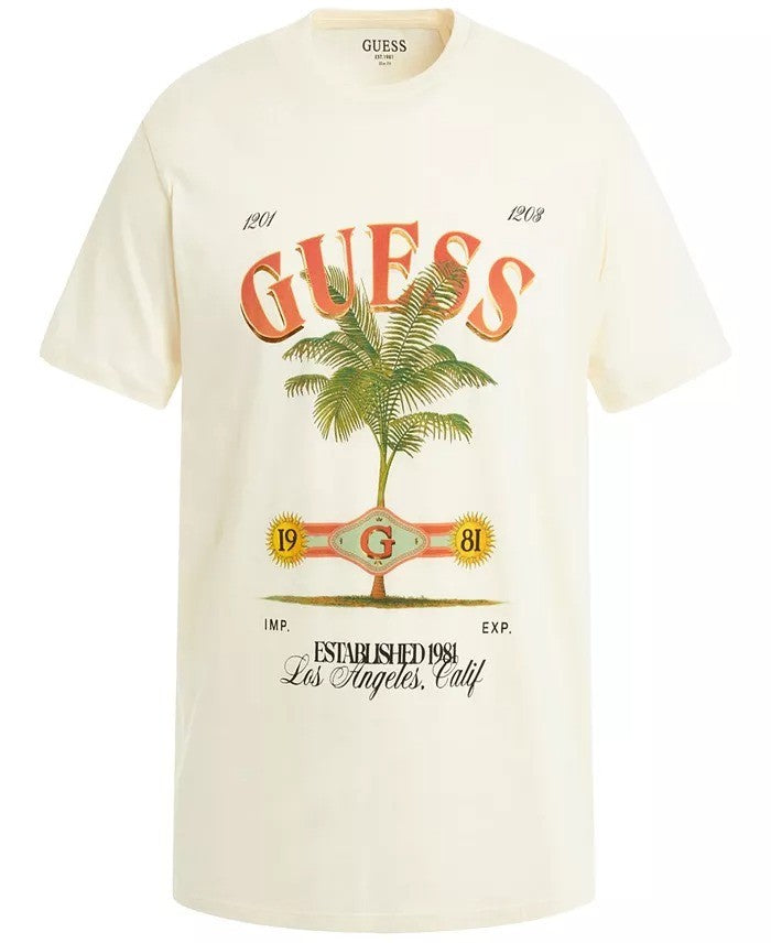 Translation missing: en.Guess Men's Palm Tree Graphic Short-Sleeve Crewneck T-Shirt - Pearl White-Small