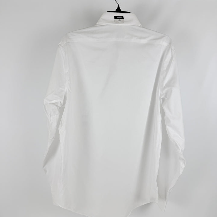 Translation missing: en.Calvin Klein Mens Dress Shirt Steel Stretch Slim Fit Covered Placket White-16