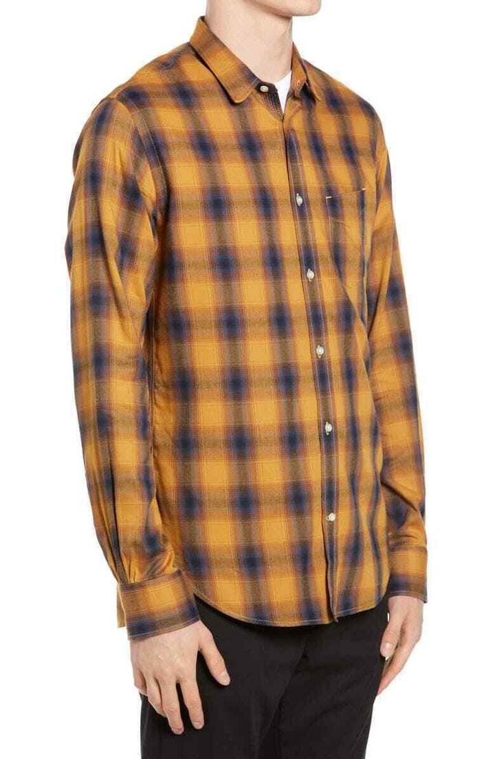 Translation missing: en.Officine Generale Men's Giacomo Brushed Check Shirt in Ecru Jade-Small