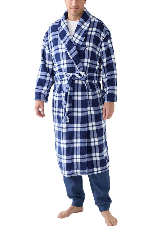 Translation missing: en.Nautica Men's Shawl Collar Soft Feel Plaid Robe Blue Depths- One Size