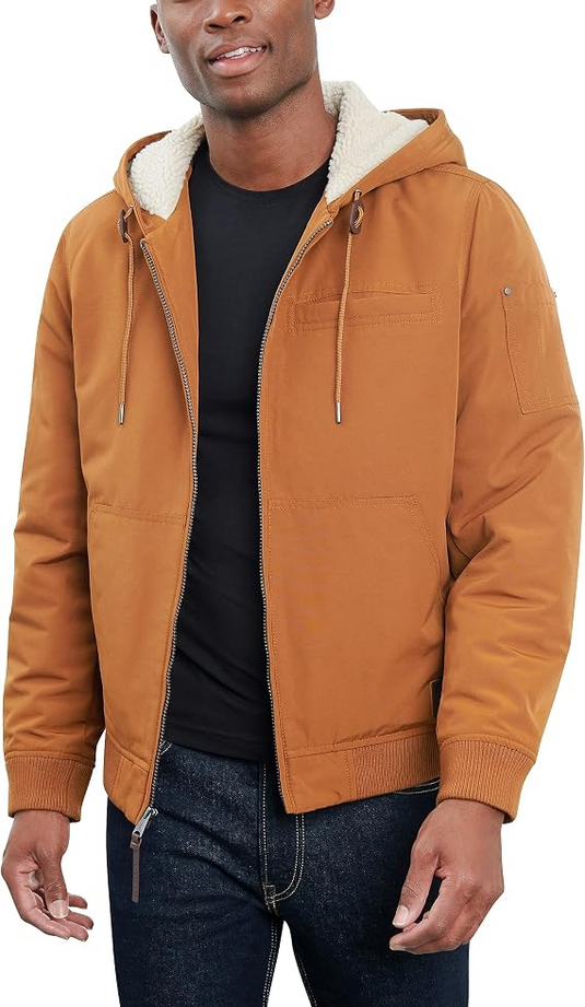 Translation missing: en.Lucky Brand Men's Bomber Jacket with Faux Sherpa Lined Hood, Tobacco, XL