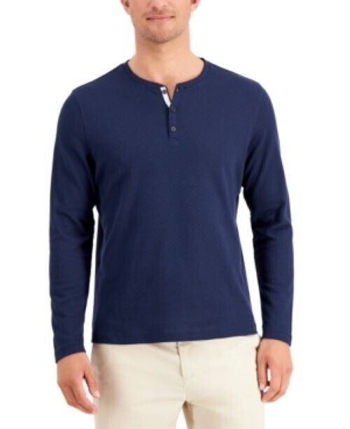 Translation missing: en.Alfani Men's Classic Fit Mesh Henley Shirt in Neo Navy-XL