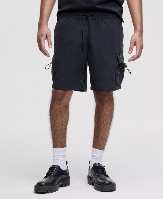 Translation missing: en.Mode of One Men's Relaxed-Fit Crinkled 7" Cargo Shorts Cotton Blend Black-2XL