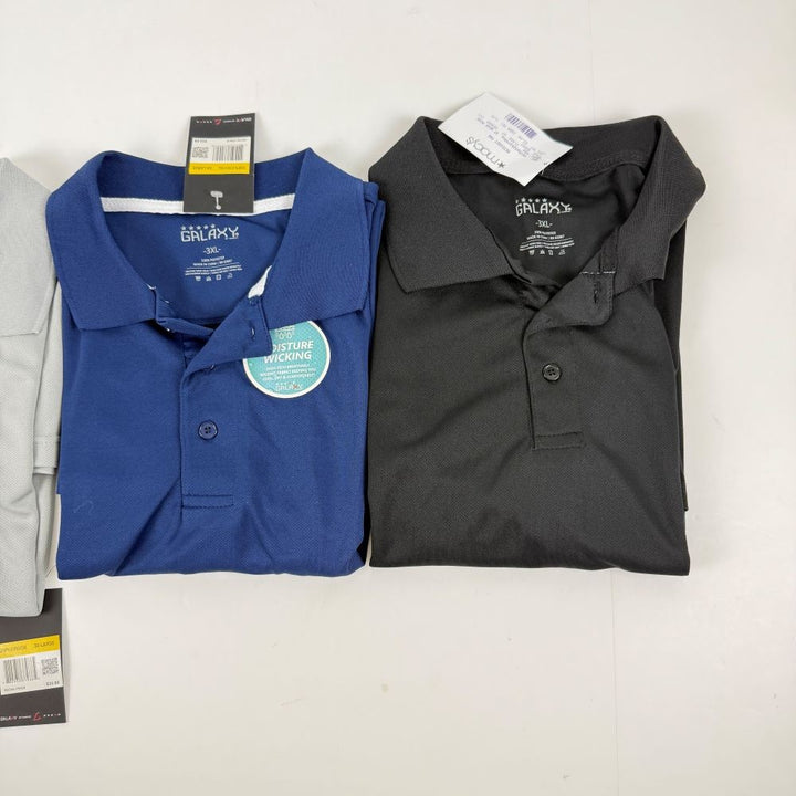 Translation missing: en.Galaxy by Harvic Men's 3 Pair of Dry Fit Moisture-Wicking Polo Shirts-3XL  Asst