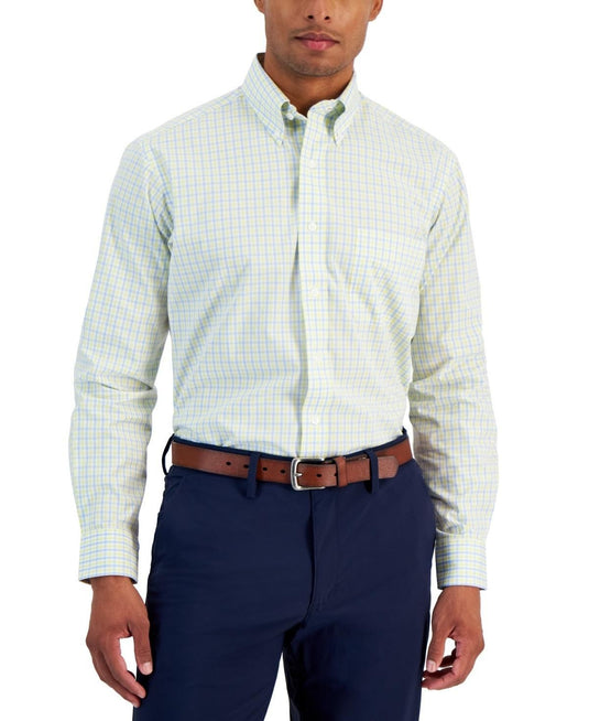 Translation missing: en.Club Room Men's Regular-Fit Gingham Cotton Dress Shirt Yellow Blue-17 32/33