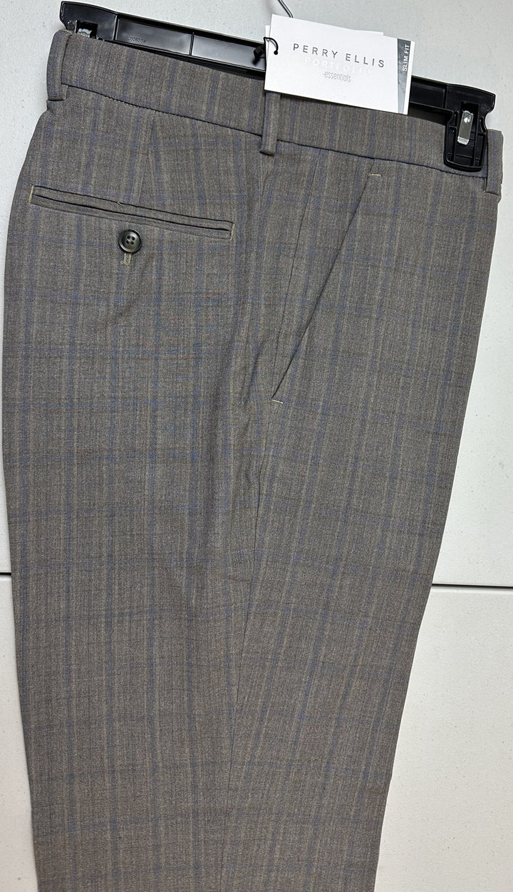 Translation missing: en.Perry Ellis Portfolio Mens Slim-Fit Flat Front Dress Pants-Mushroom Grey-32x32