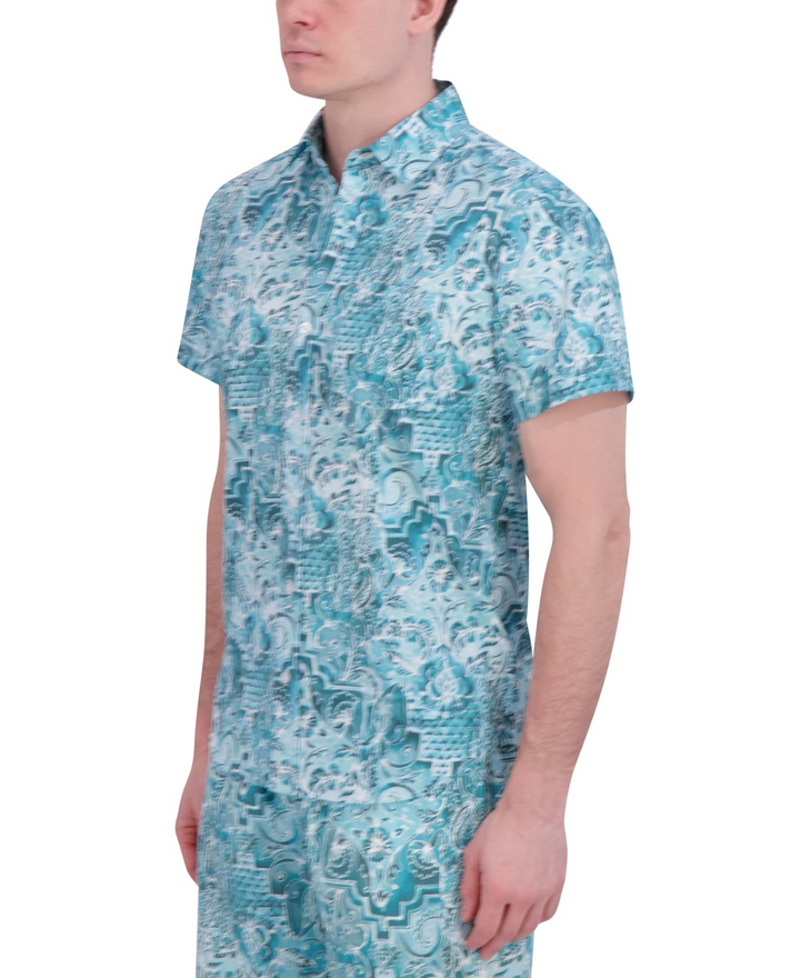 Translation missing: en.Robert Graham Men's Short Sleeve Button-Front Tropical Pocket Shirt Blue-Small