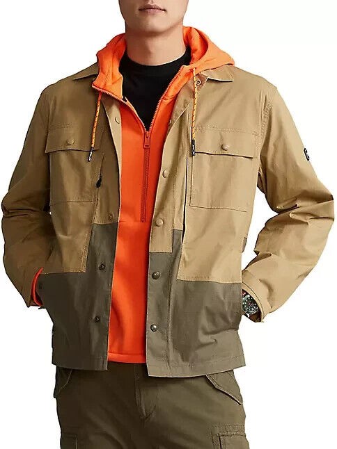 Translation missing: en.RLX Ralph Lauren RLX Cotton Stretch Ripstop Color Blocked Paneled Jacket Khaki-L