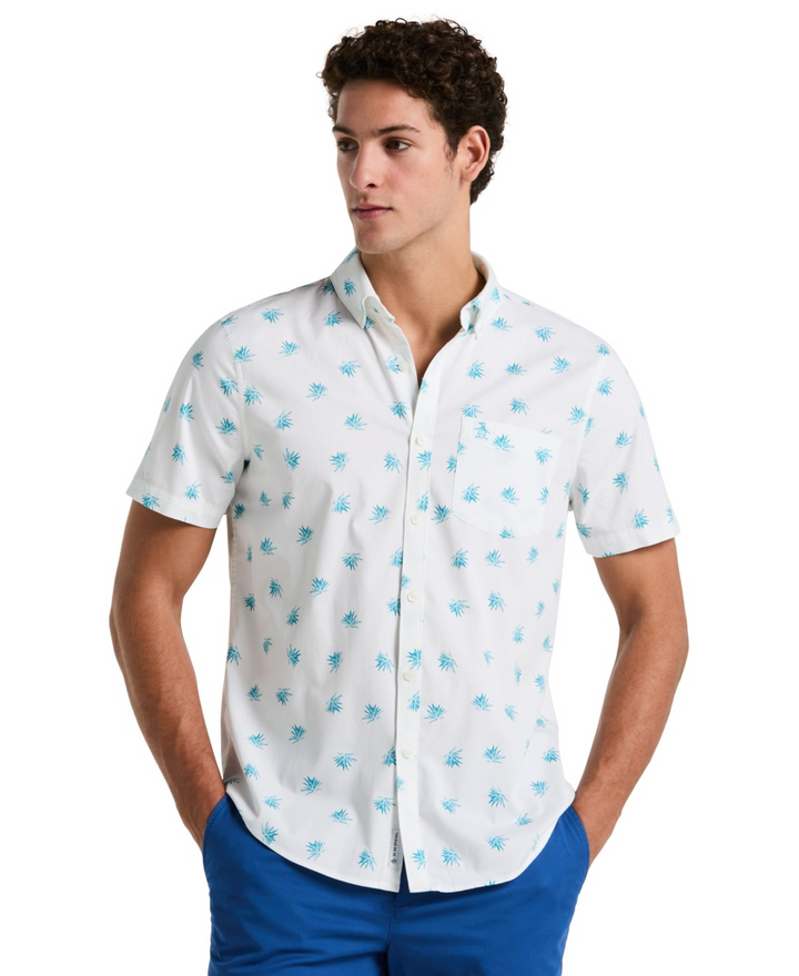 Translation missing: en.Original Penguin Men's Slim-Fit Stretch Allover Print Agave Shirt White-Large