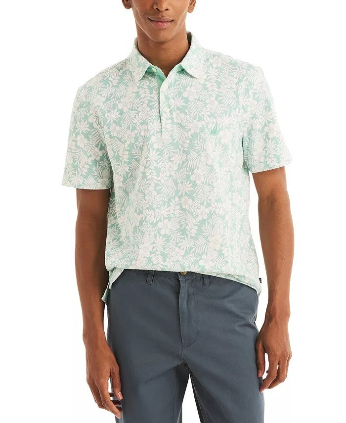 Translation missing: en.Nautica Men's Floral Print Pique Short Sleeve Polo Shirt Green White-Large