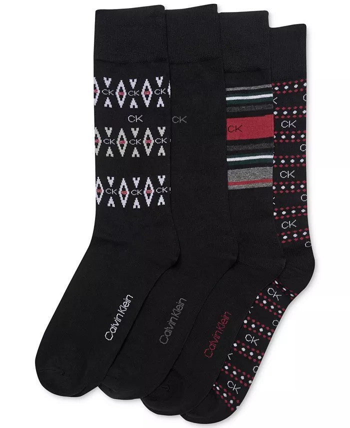 Translation missing: en.Calvin Klein Men's Fair Isle/Mixed Crew Dress Socks, 4-Pk. Black-7-12