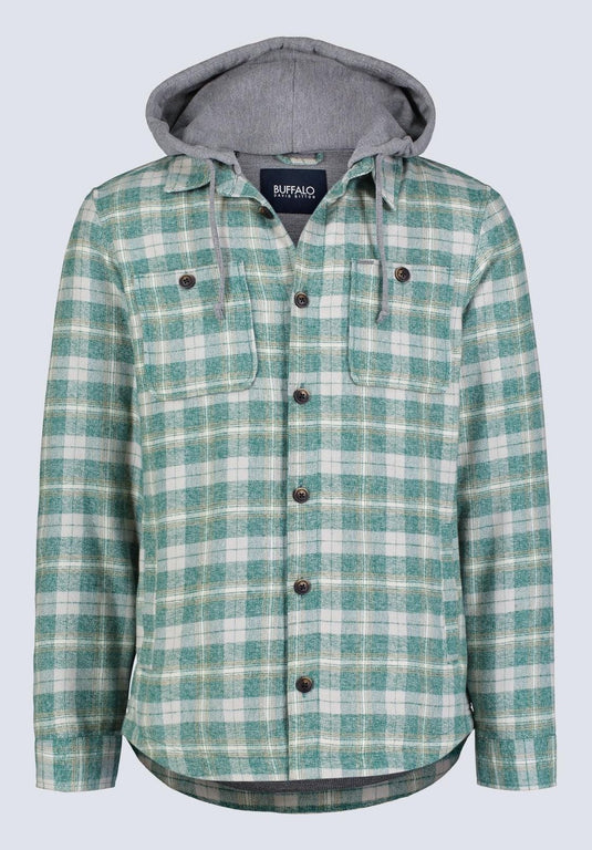 Translation missing: en.Buffalo David Men's Jakeim Plaid Flannel Hooded Shirt-Jacket Rain Forest-Large