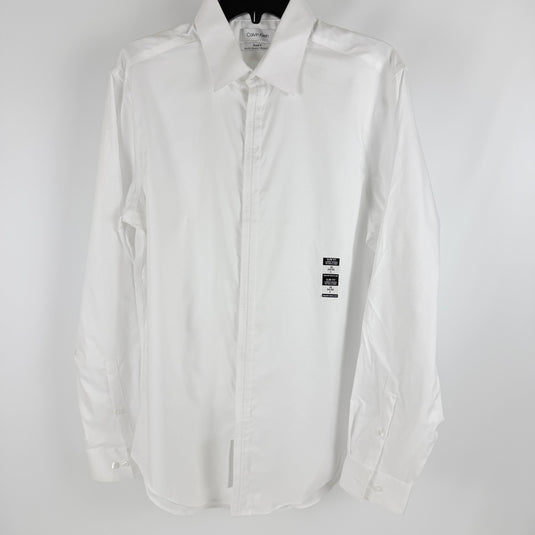 Translation missing: en.Calvin Klein Mens Dress Shirt Steel Stretch Slim Fit Covered Placket White-16