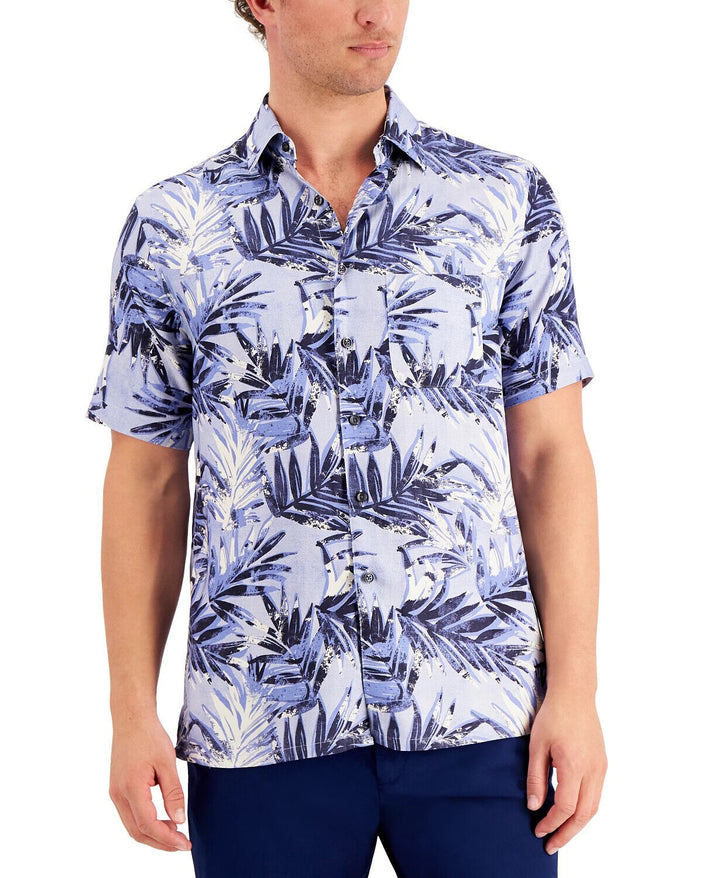 Translation missing: en.Tasso Elba Men's Silk Blend Regular-Fit Distressed Fern-Print Shirt Blue Combo-S