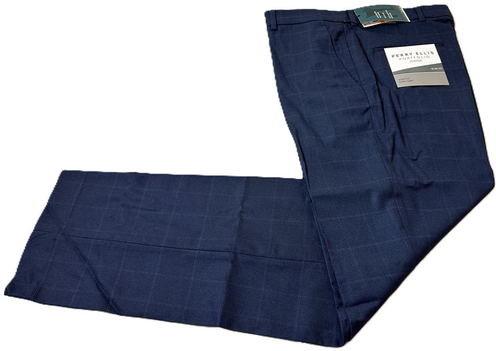 Translation missing: en.Perry Ellis Men's Slim-Fit Flat Front Dress Pants in Navy-33x32