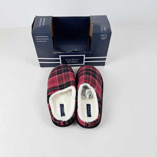 Translation missing: en.Club Room Eden Barn Plaid Comfort Soles Hoodback Slippers Red Multi-Medium 8-9