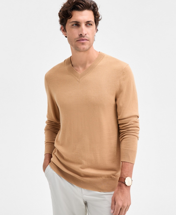 Translation missing: en.Alfani Men's Extra Fine V-Neck Merino Blend Sweater, Warm Toffee-2XL