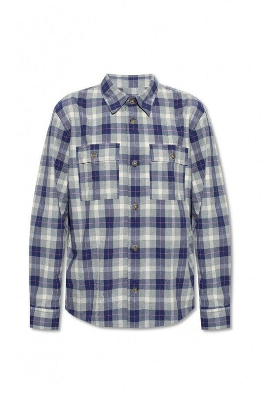 Translation missing: en.A.P.C. Bastian Plaid Two-Pocket Button-Up Overshirt Blue/Grey Multi-2XL