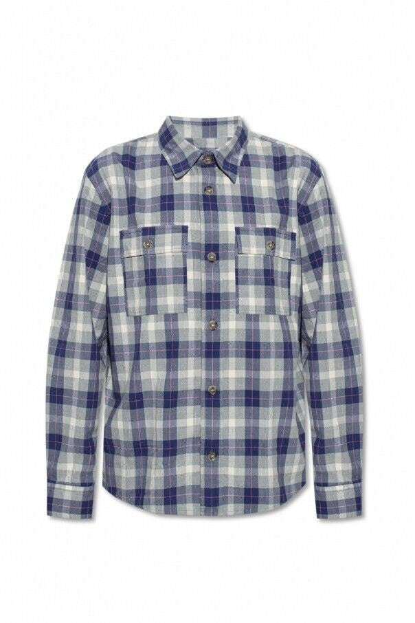 Translation missing: en.A.P.C. Bastian Plaid Two-Pocket Button-Up Overshirt Blue/Grey Multi-2XL