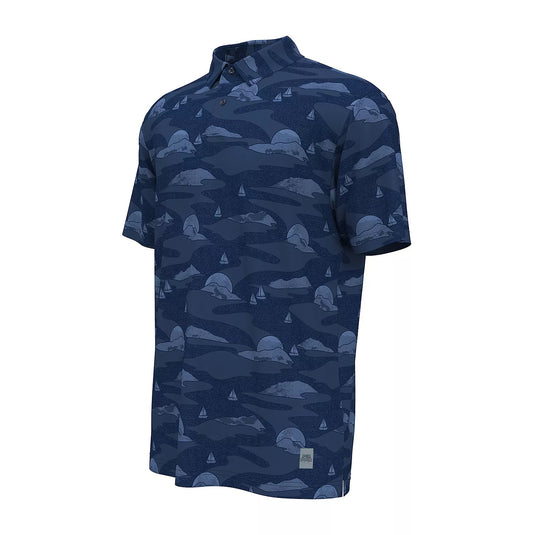 Translation missing: en.PGA Tour Men's Allover Scenic Print Short Sleeve Golf Polo Shirt Insignia Blue-M