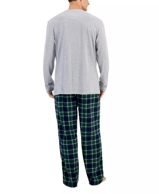 Translation missing: en.Club Room Men's Holiday Plaid Fleece Pajama Top &amp; Pants Set Green Multi-Small